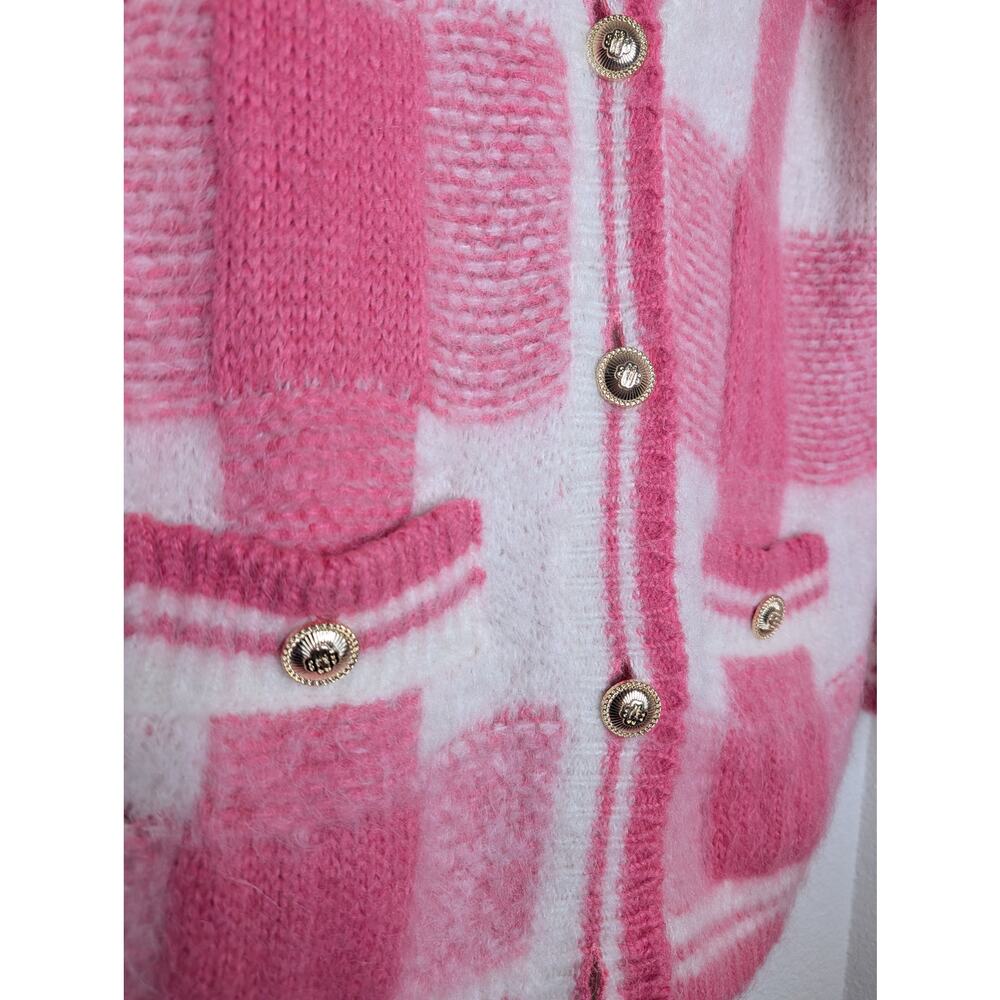 Maje Women's Checkered Jacquard Cardigan S Mohair Blend Chic Designer Preppy - Picture 4 of 7